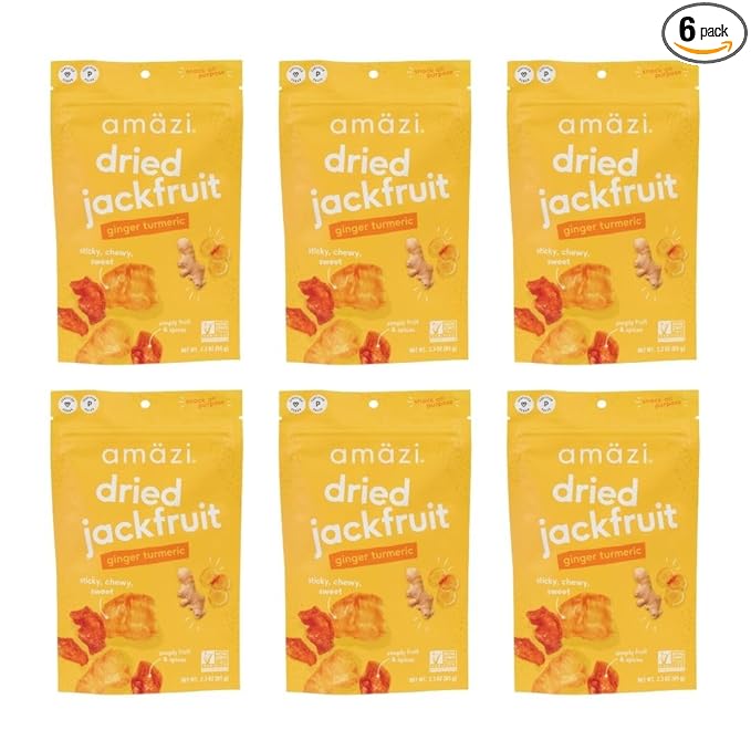 Am채zi Foods | Ginger Turmeric Dried Jackfruit (6 Pack) | All Natural Snacks | Gluten Free Healthy