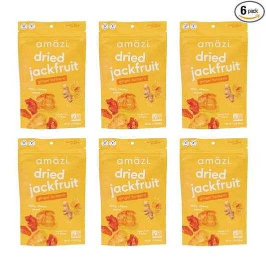 Am채zi Foods | Ginger Turmeric Dried Jackfruit (6 Pack) | All Natural Snacks | Gluten Free Healthy