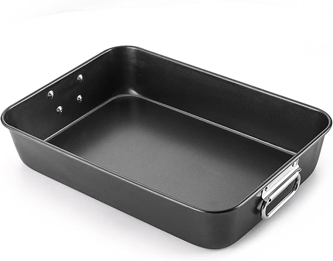 HONGBAKE Nonstick Lasagna Pan 3 Inch Deep, 9x13 Baking Pan, Rectangular Sheet Cake Pan, Roasting