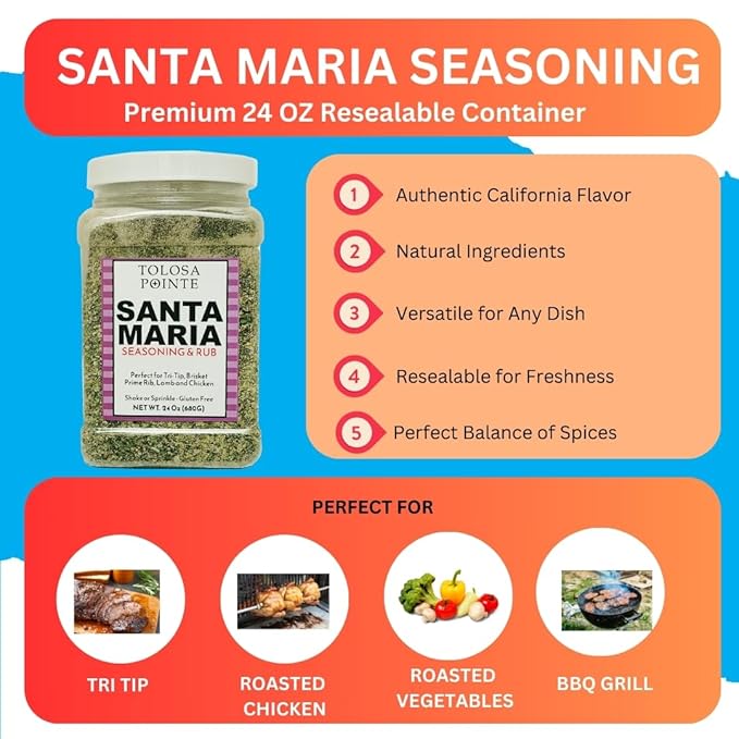 Tolosa Pointe Santa Maria Seasoning & BBQ Rub 24oz ??Authentic California Blend, Gluten-Free, No