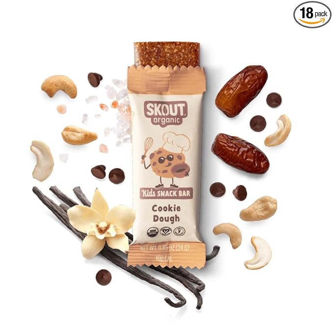 Skout Organic Cookie Dough Kids Snack Bars (18 Pack) | Organic Kids Snack Bars | School Snacks &