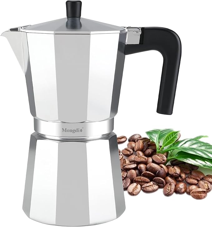 Mongdio Stovetop Espresso Maker Moka Pot, Stove Top Cuban Coffee Maker, Italian Greca Mocha Pot, 12