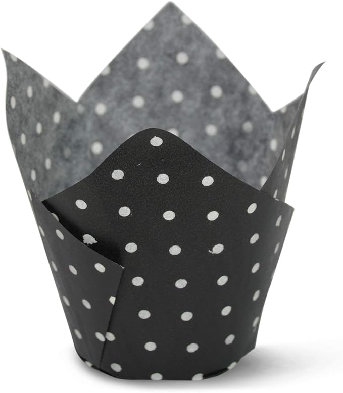SimpleGood Polka Dot Black Tulip Baking Cups Cupcake Liners Muffin Liners Greaseproof Paper 100