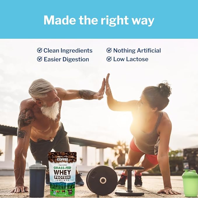 Opportuniteas Coffee Whey Protein Powder - Low Carb & Keto Friendly - Grass Fed Whey Isolate +