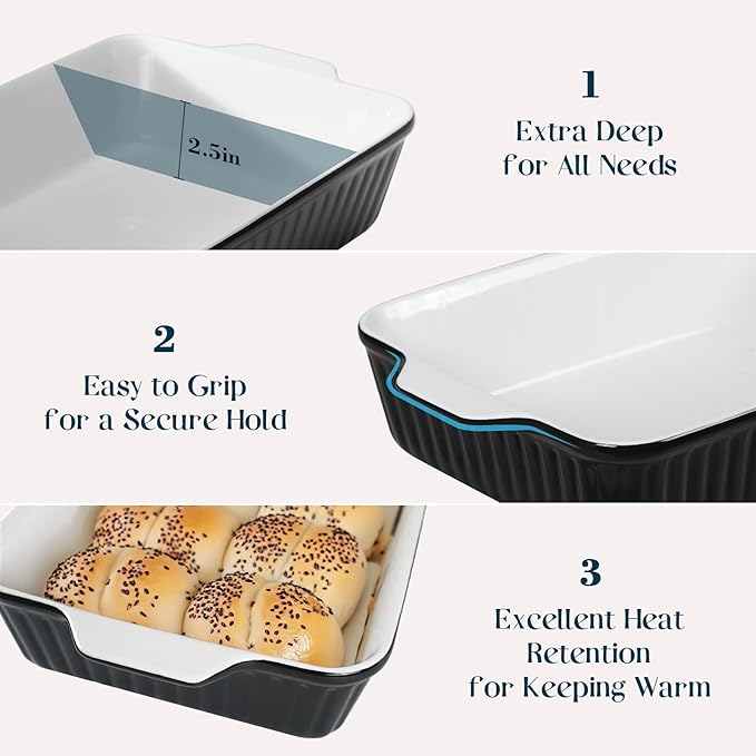 DOWAN 9x13-Inch Casserole Dishes for Oven, Ceramic Baking Dish, Large Lasagna Pan Deep, 4.2 Quarts