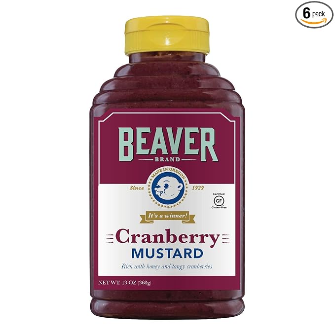 Beaver Cranberry Mustard, 13 Ounce Squeeze Bottle (Pack of 6)
