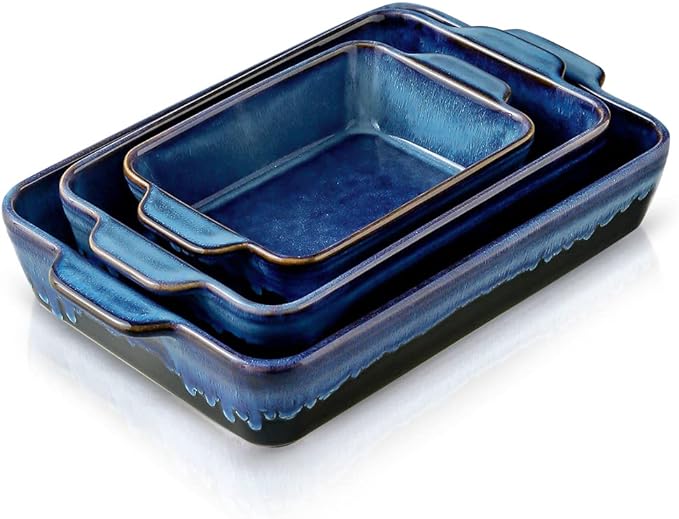 KOOV Bakeware Set, Ceramic Baking Dish Set, Rectangular Casserole Dish Set, lasagna Pan, Baking