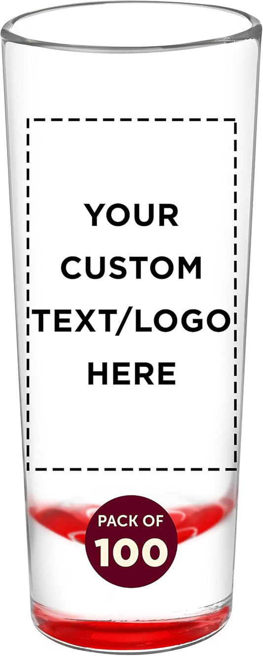 Custom Cordial Shooter Shot Glasses 2 oz. Set of 100, Personalized Bulk Pack - Great for Birthdays