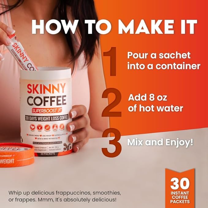Skinny Coffee Super Boost Weight Loss Coffee, Belly Fat Burner for Women & Men, Sugar-Free, Keto