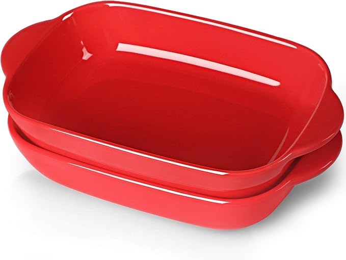 LEETOYI Ceramic Small Baking Dish, Porcelain 2-Piece Rectangular Bakeware with Double Handle