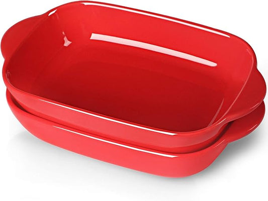 LEETOYI Ceramic Small Baking Dish, Porcelain 2-Piece Rectangular Bakeware with Double Handle