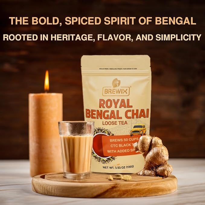 BREWIX, Royal Bengal Masala Chai Tea with Ginger and Cardamom | Loose Leaf CTC TEA (50+ Cups