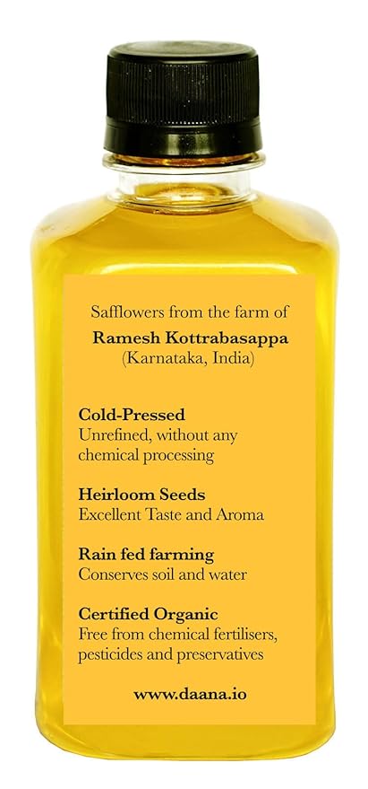 Daana Safflower Oil: Certified USDA Organic, Extra Virgin, Cold Pressed, High Oleic (12 oz)