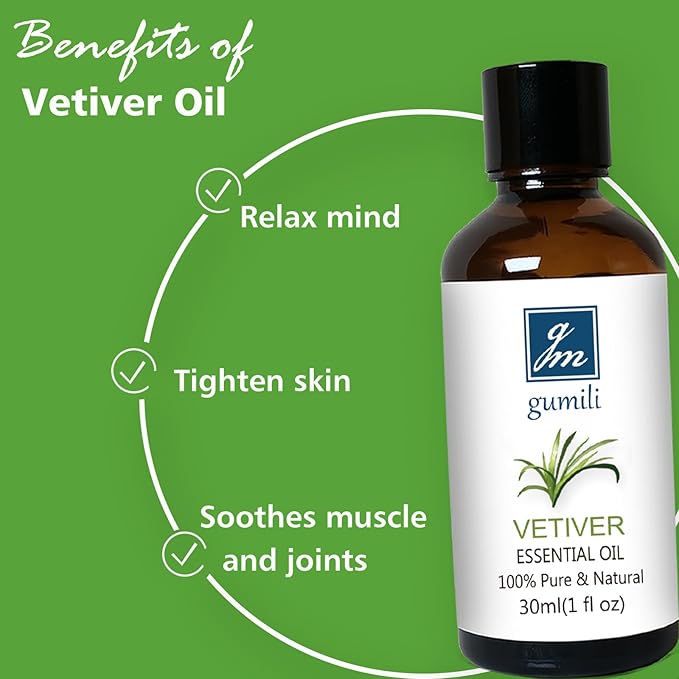 Vetiver Essential Oil 1 Oz - 100% Pure & Natural Vetiver Oil for Diffuser, Aromatherapy, Skin