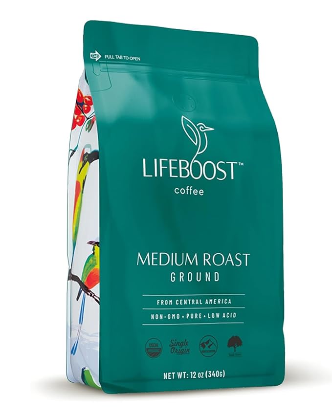 Lifeboost Coffee Ground Medium Roast Coffee - Low Acid Single Origin USDA Organic Coffee - Non-GMO