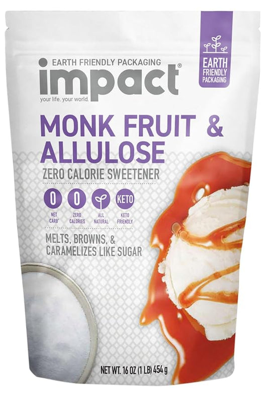 Impact - Monk Fruit Allulose Sweetener, Crystallized Blend Sugar Substitute - Zero Calorie Low-Carb