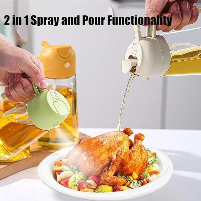 Oil Sprayer for Cooking 2 in 1, 470ml/16oz, Oil Spray & Dispenser Glass Bottle, Food-grade material