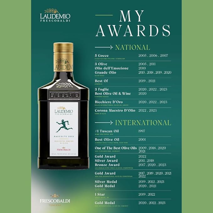Frescobaldi Laudemio Extra Virgin Olive Oil, 8.45 FL Oz, 250ml, Pack of 1, Premium, Award Winning