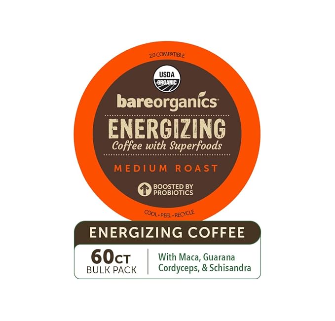 Bare Organics 14198 ENERGIZING USDA Organic Coffee Infused with Superfoods & Probiotics, Compatible