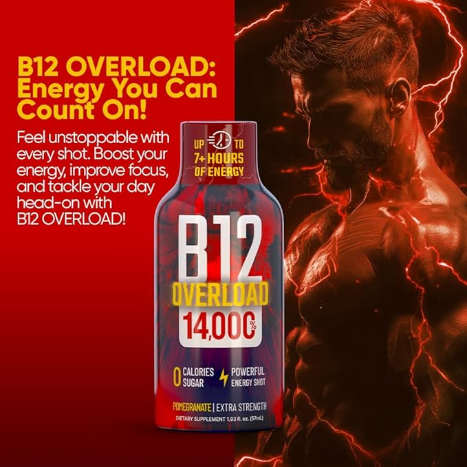 B12 Overload Extra Strength Energy Shot ??Pomegranate ??260mg Caffeine, 14000% B12, Electrolytes