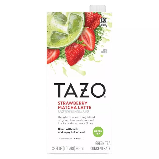 TAZO Tea Concentrate, Chocolate Chai Latte, Strawberry Matcha Latte, Iced Peach Mango 32 Fl Oz