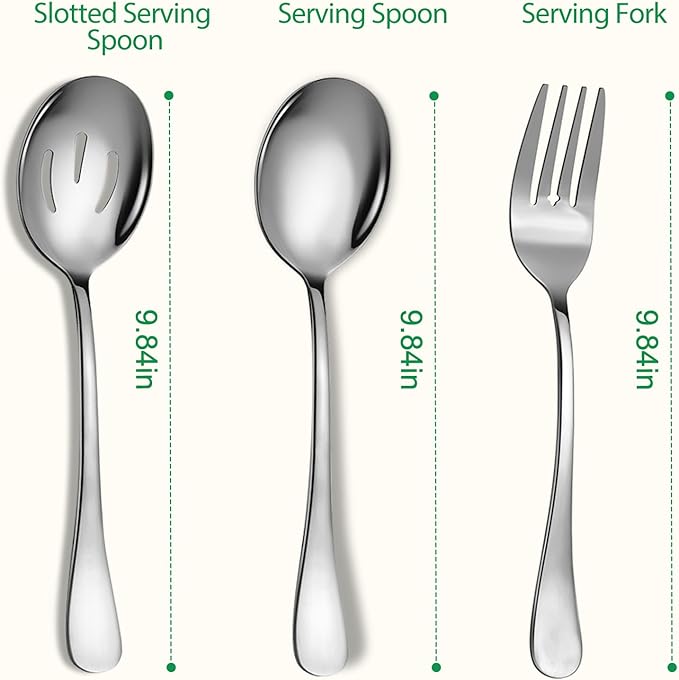 6 Piece Stainless Steel Serving Spoons Set, 10-Inch, Includes 2 Spoon/Slotted/Forks for