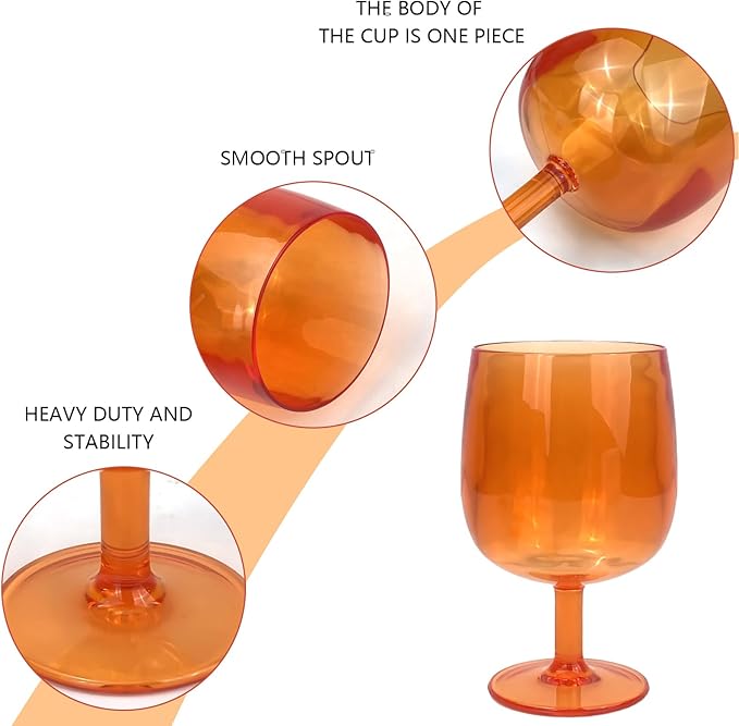 Yalin Set of 6 Unbreakable 12 oz Acrylic Plastic Wine and Water Tumbler Stackable Goblets. (Orange