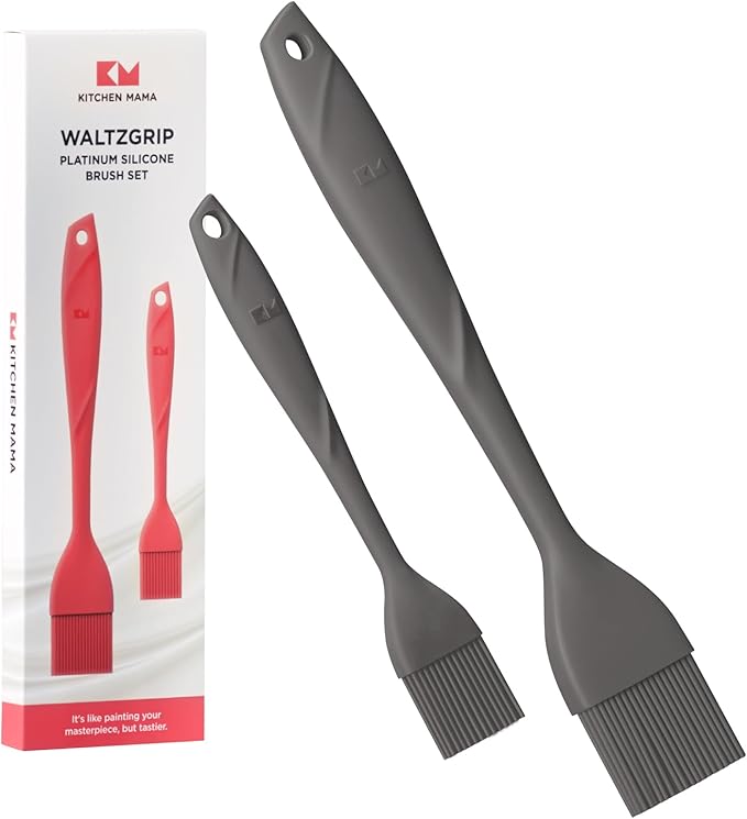 Kitchen Mama WaltzGrip Platinum Silicone Basting Pastry Brush: Set of 2 Heat-Resistant Brushes for