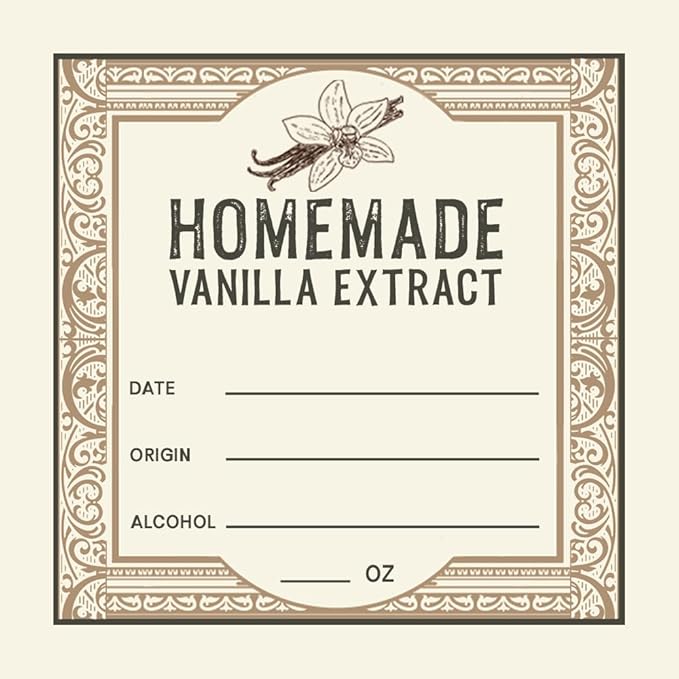 12 Vanilla Extract Labels for Homemade Extract - Great for Gifts - 3"x3" Square Sticker