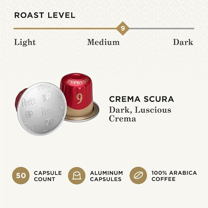 Peet's Coffee, Medium Roast Espresso Capsules, Compatible with Nespresso Original Machine - Crema
