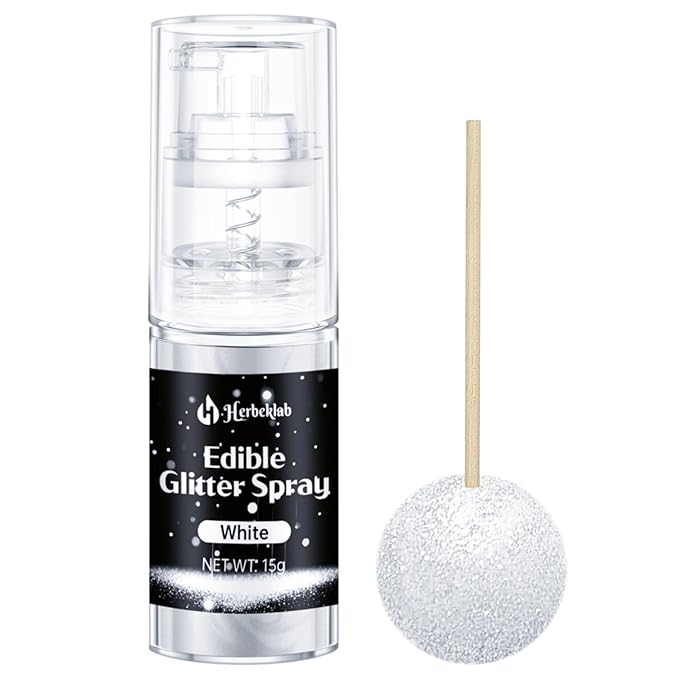 White Edible Glitter Spray - Herbeklab 15g Edible Glitter for Cakes, Food Grade Metallic Shimmer
