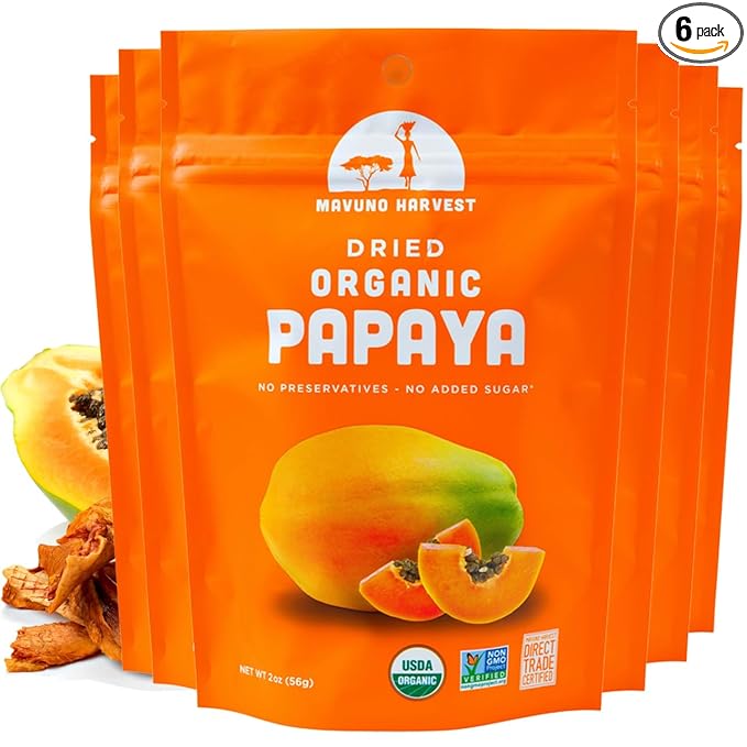Mavuno Harvest Papaya Dried Fruit Snacks | Organic Dried Papaya Slices | Gluten Free Healthy Snacks