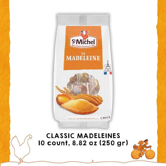 St Michel Traditional Madeleines French Sponge Cakes Made In France, Pack of 4 (250g each) Non-GMO.
