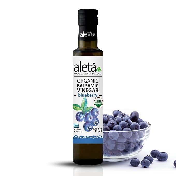 Aleta Farms Balsamic Vinegar, Greek Organic Blueberry Infused Aged Balsamic Vinegar, USDA Organic