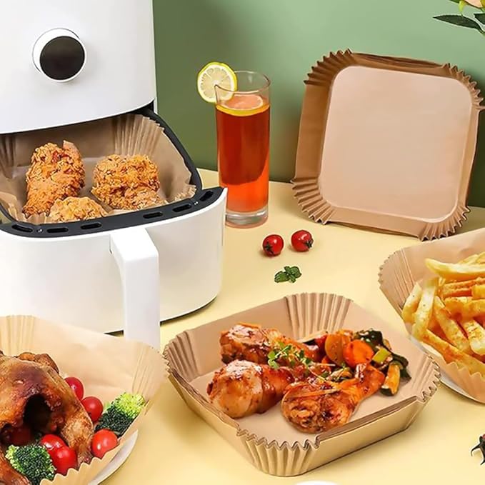 8'' Air Fryer Liners Disposable 100pcs - Non Stick Grease Proof Parchment Paper, Fits 5-8 Quart