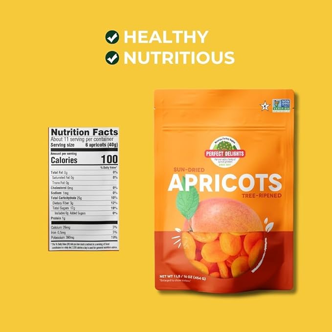 Perfect Delights Sun-Dried Turkish Apricots, Vegan & Healthy Fruit Snack for Kids and Adults