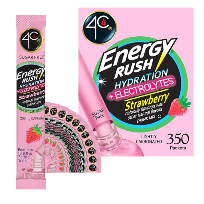 4C Powder Energy Rush Stix, Energy Rush - Strawberry Electrolyte 350 Count, Bulk Buy, Singles Stix