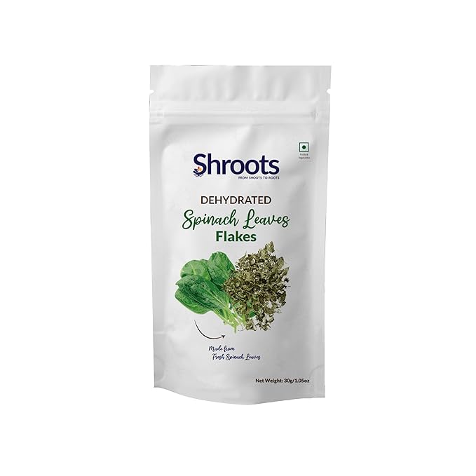SHROOTS Dehydrated Spinach (Palak) Leaves Flakes Pure Vegetarian Gluten-Free No Added Salt Easy