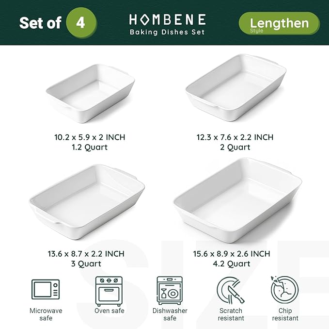 Baking Dish Set for 4, Ceramic Bakeware Sets with Handles, Casserole Dishes for Oven, Kitchen