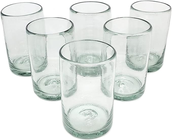 Clear Blown 9 oz Juice Glasses (set of 6) Mexican Handmade Glassware, Recycled Glass, Lead-free