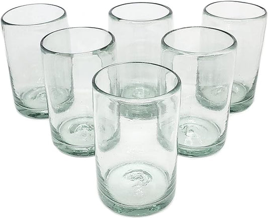 Clear Blown 9 oz Juice Glasses (set of 6) Mexican Handmade Glassware, Recycled Glass, Lead-free