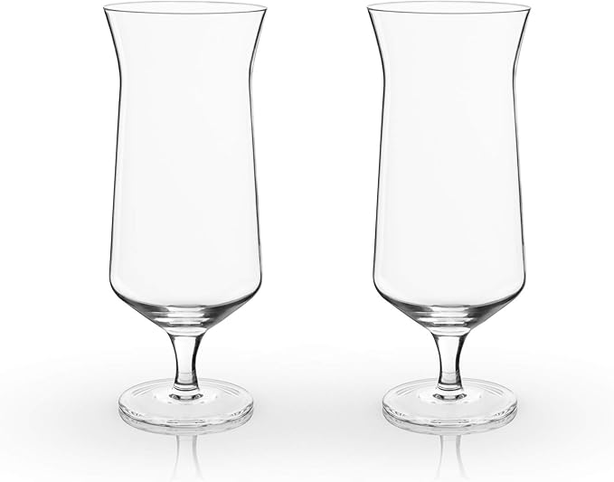 Viski Raye Hurricane Glasses, Perfect for Pina Coladas, Tropical Cocktail Glass, Crystal Glasses