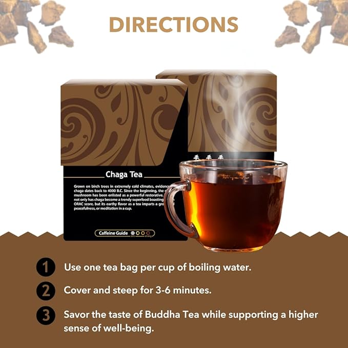 Buddha Teas - Chaga Tea - Organic Herbal Tea - For Cognitive Balance & Overall Health - With Chaga