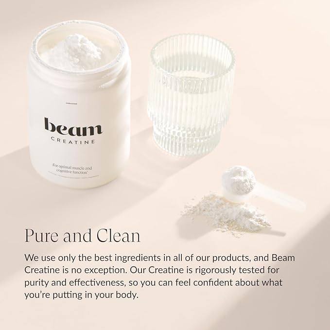 Beam Creatine Monohydrate Powder - Micronized Creatine for Muscle Growth, Strength, Endurance &