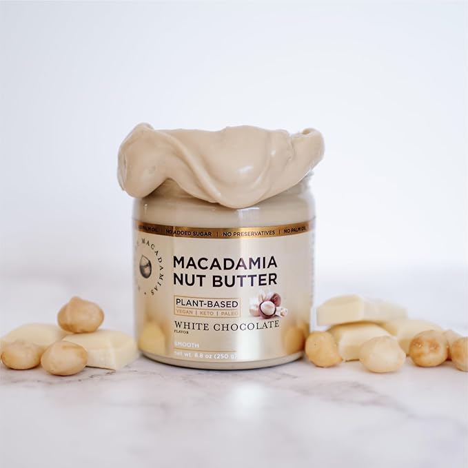 Macadamia Nut Butter, White Chocolate - 1 x 8.8oz - No Added Sugar, No Palm Oil, Plant-based, No