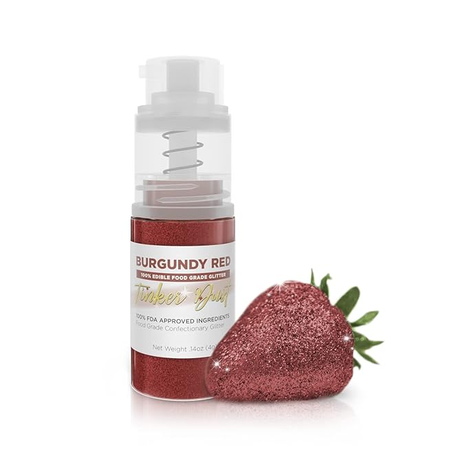 Bakell - Burgundy Red Tinker Dust (4g, 1x Mini Spray Pump) Edible Glitter for Food, Desserts, and