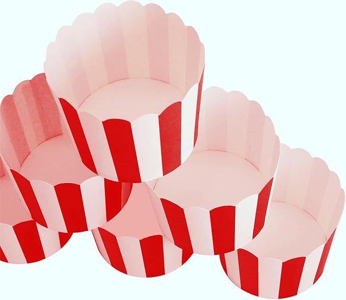50-Pack Muffin Cups Baking Paper Cup Cupcake Muffins Liners Red and White Stripes Baking Cups