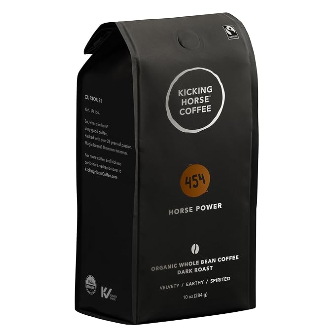 Kicking Horse Coffee, 454 Horse Power, Dark Roast, Whole Bean, 10 oz - Certified Organic