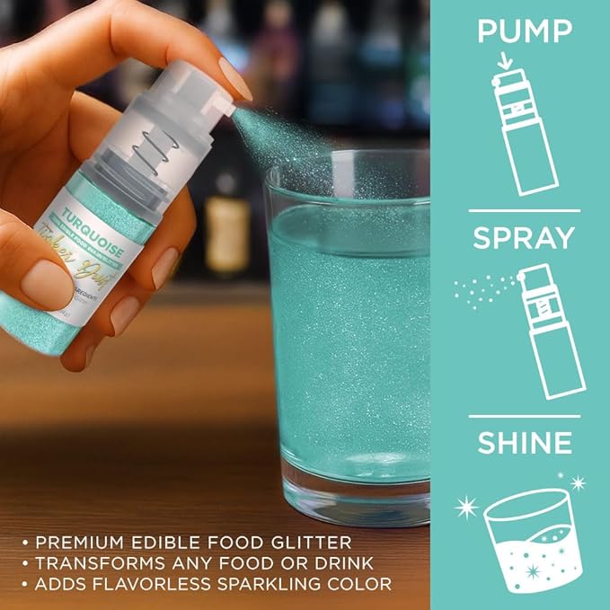 Bakell - Turquoise Tinker Dust (4g, 1x Mini Spray Pump) Edible Glitter for Food, Desserts, and