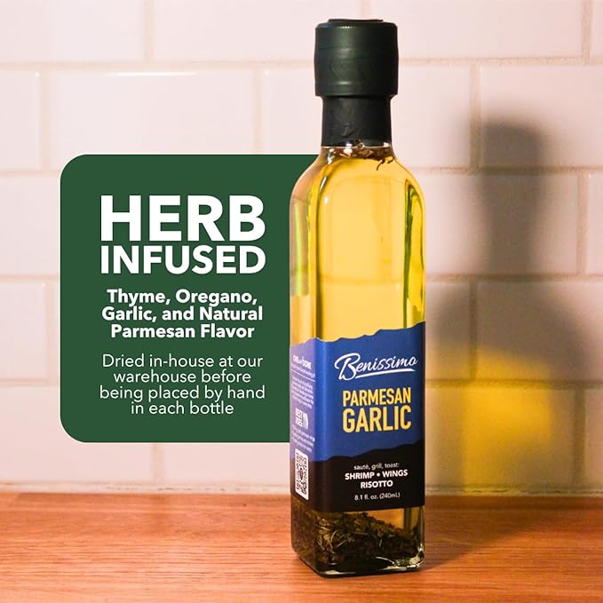 Benissimo Parmesan Garlic Herb Infused Oil, All Natural Gourmet Cooking Oil with Chef-Inspired